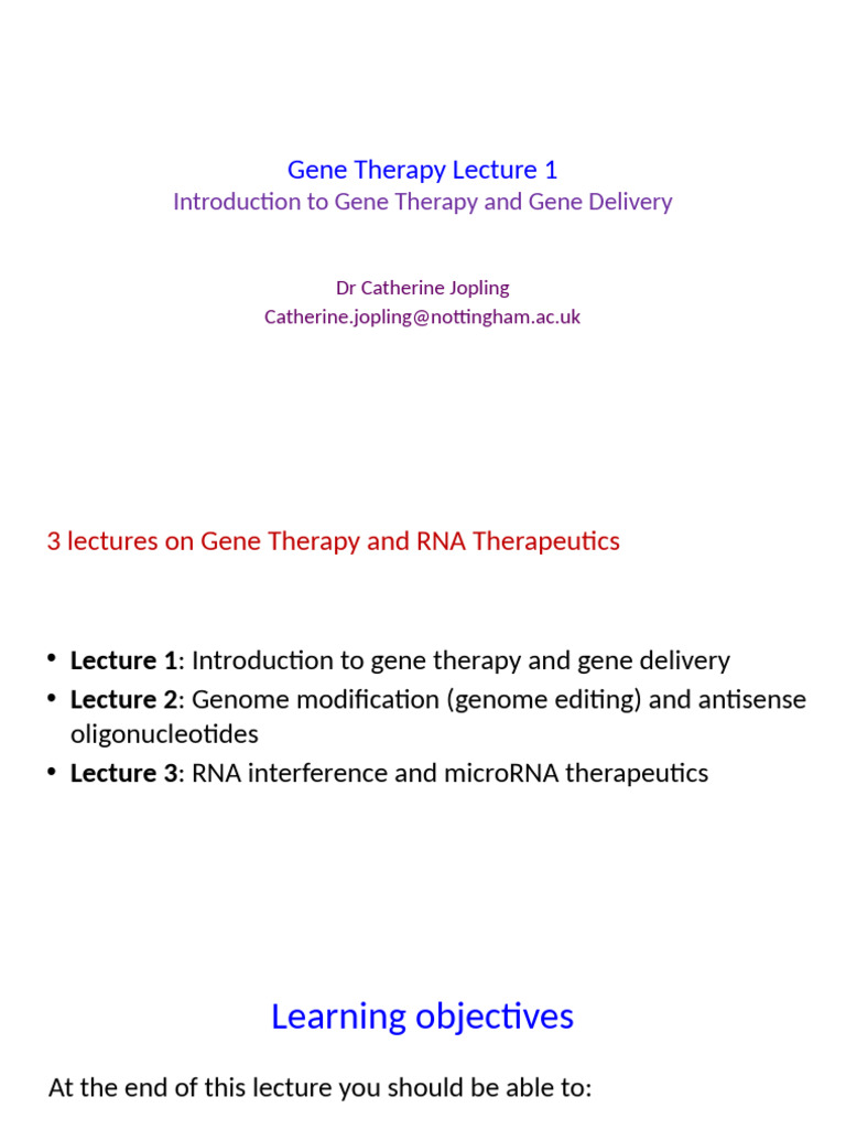 Gene Therapy 1 2025 for Moodle | PDF | Viral Vector | Gene Therapy