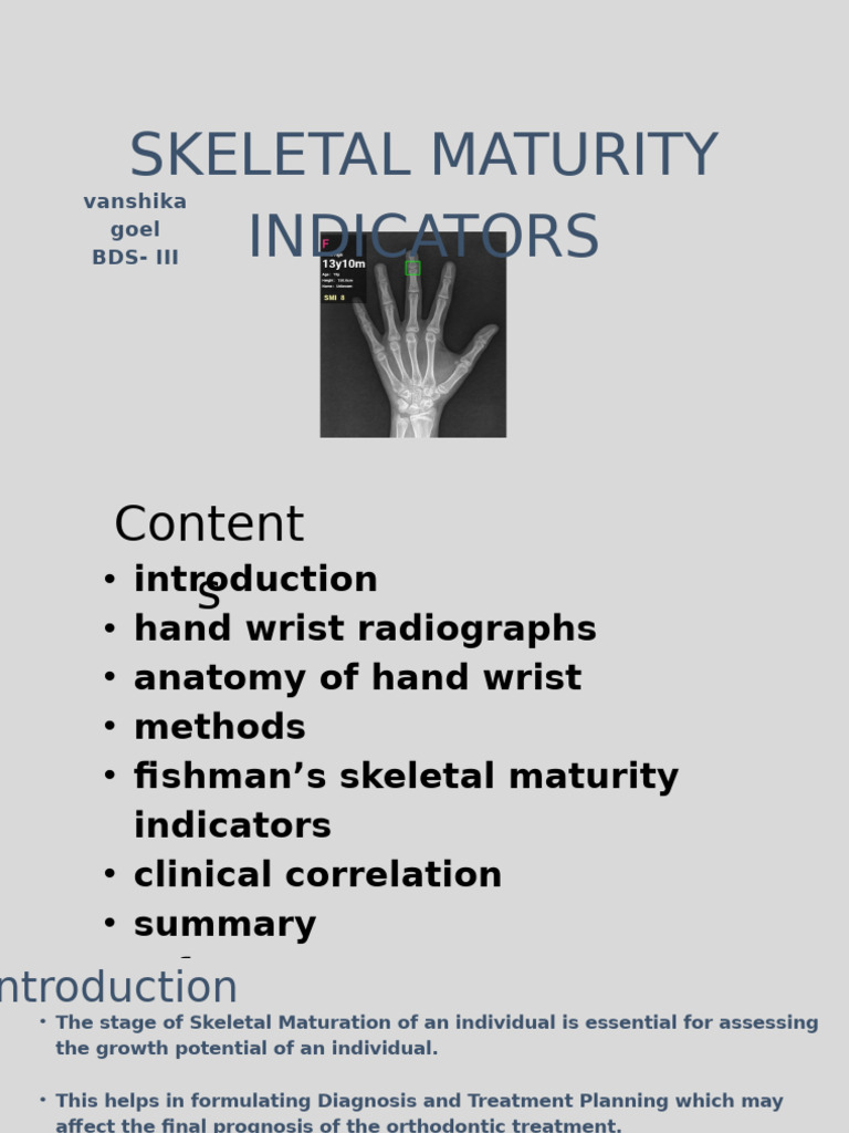 Skeletal Maturity Indicators in Orthodontics | PDF | Hand ...