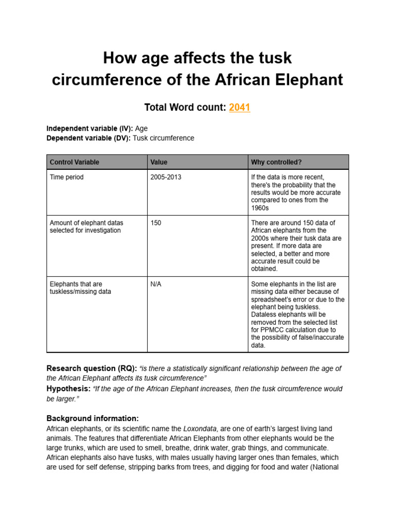 Age and Tusk Circumference in Elephants | PDF | Elephant | Scatter Plot