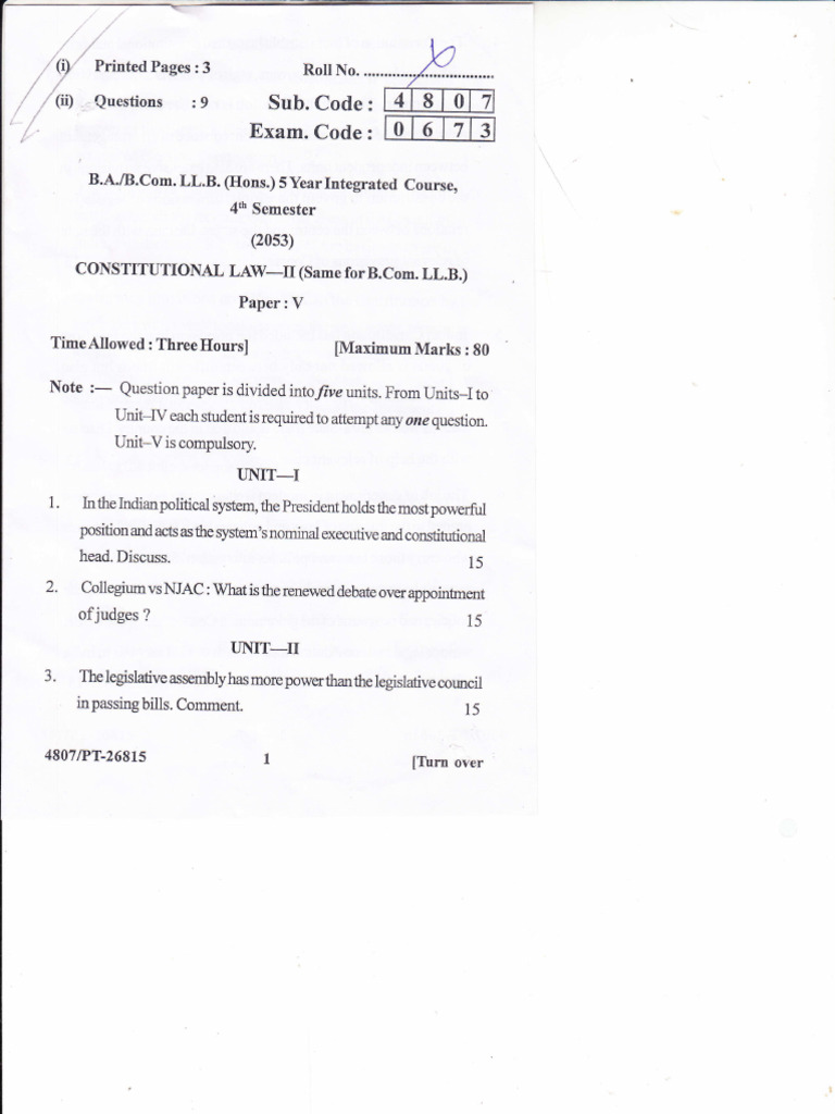 Constitutional Law II Exam Paper | PDF | Constitution | Statutory Law