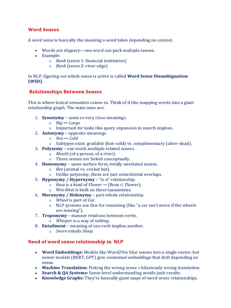 Understanding Word Senses in NLP | PDF | Semantics | Lexical Semantics