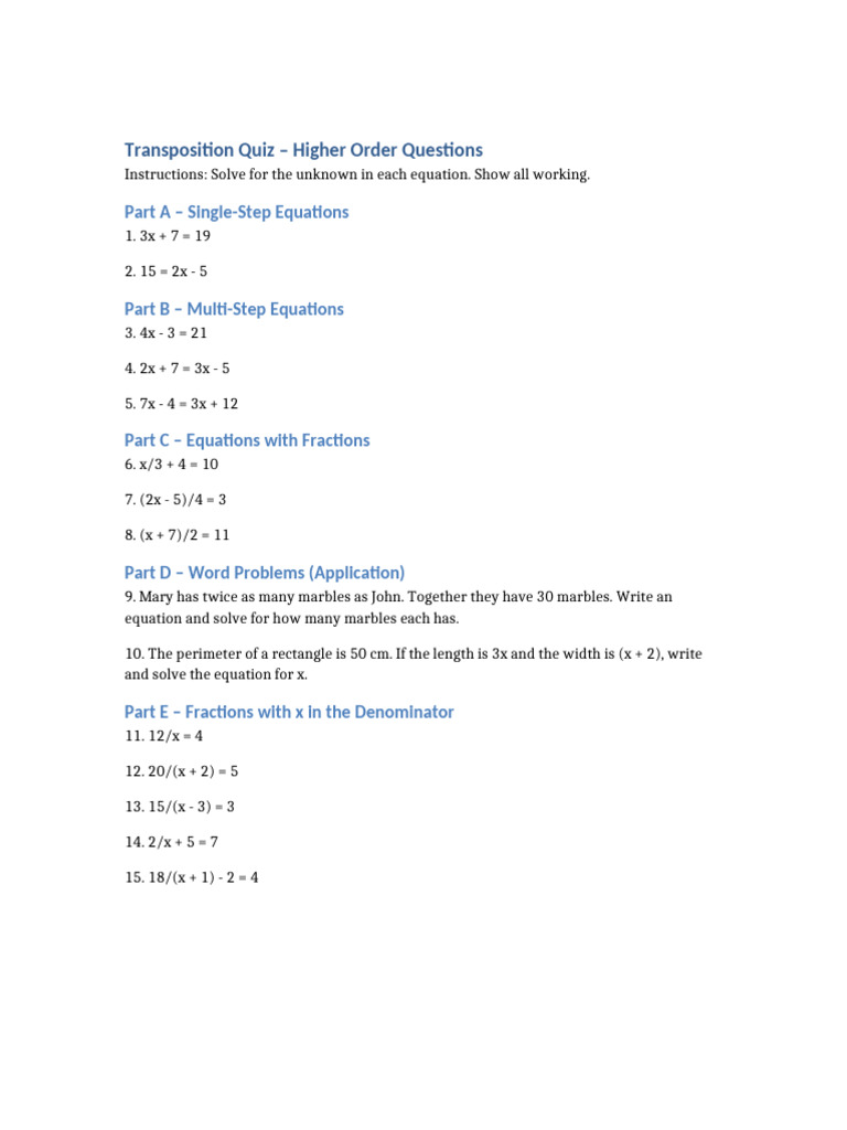 Transposition Quiz | PDF
