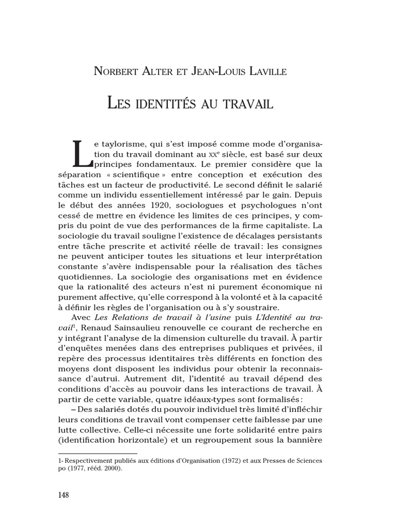 Identités au travail selon Sainsaulieu | PDF | Identité (Science ...