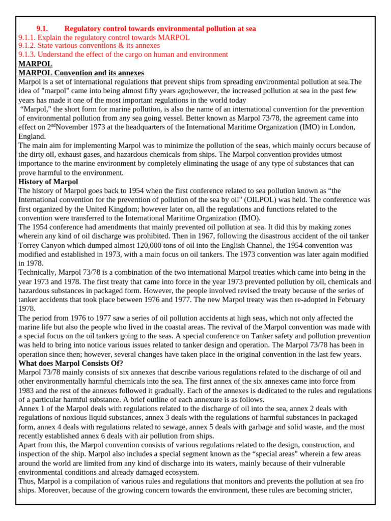 MARPOL Regulations for Marine Pollution | PDF | Dangerous Goods | Water ...