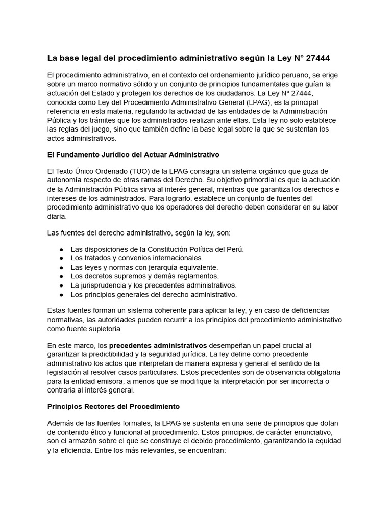 Base Legal de la Ley 27444 | PDF | Ley administrativa | Estado (política)