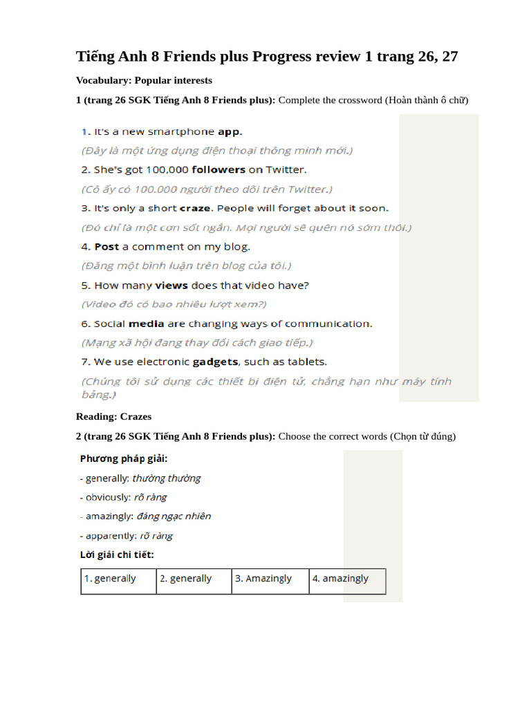 Tiếng Anh 8 Friends plus Progress review 1 trang 26 | PDF