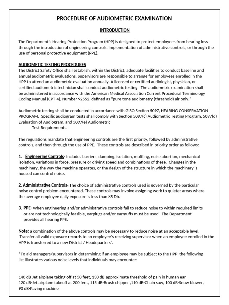 Annual Audiometric Testing Procedures | PDF | Noise | Health Sciences