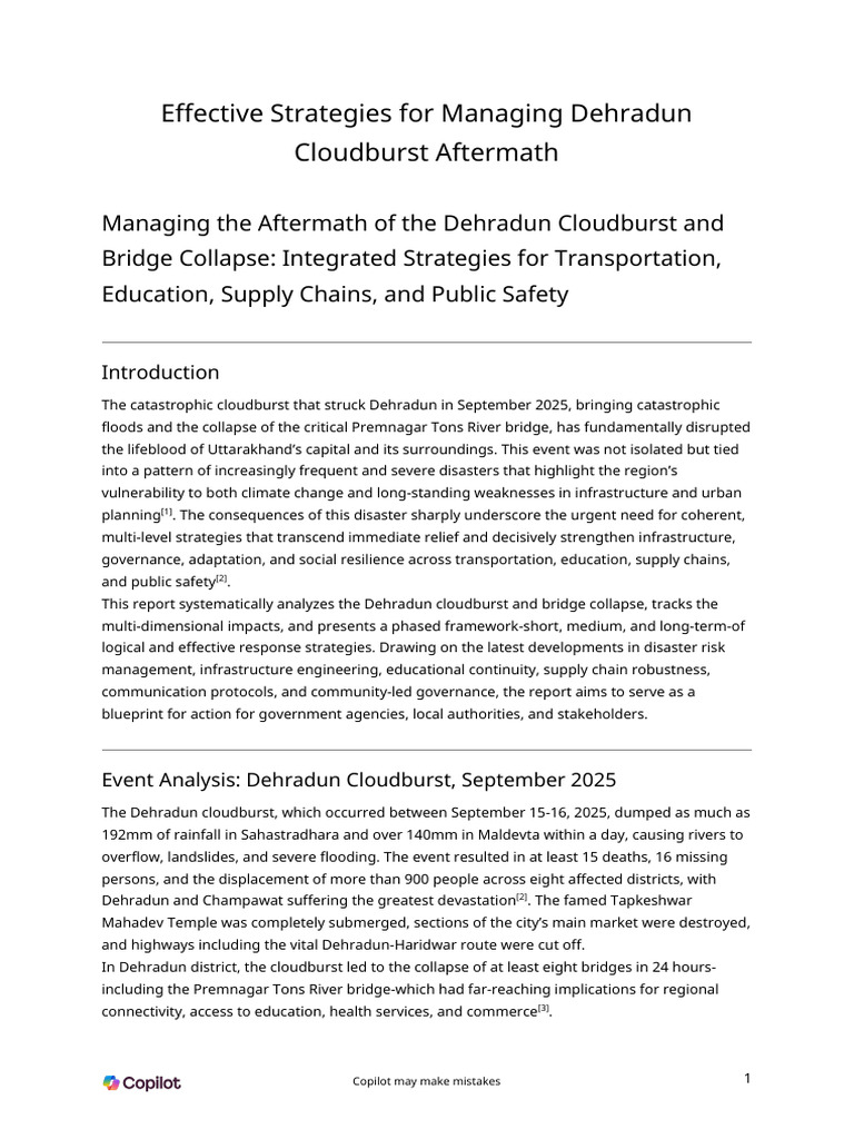 Dehradun Cloudburst Response Strategies | PDF | Flood | Emergency ...