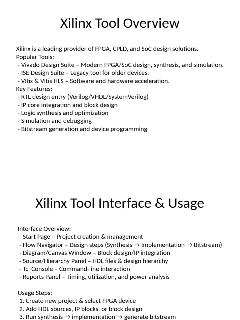 Xilinx FPGA Tool Overview and Usage | PDF