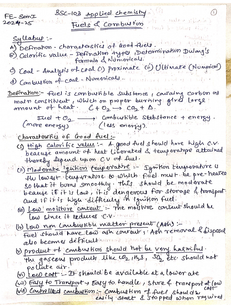 Fuels and Combustion Notes PDF | PDF