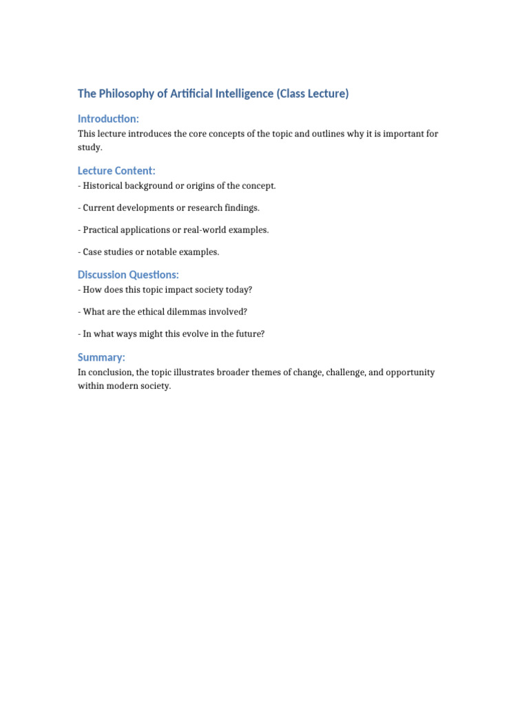 The Philosophy of Artificial Intelligence Class Lecture | PDF