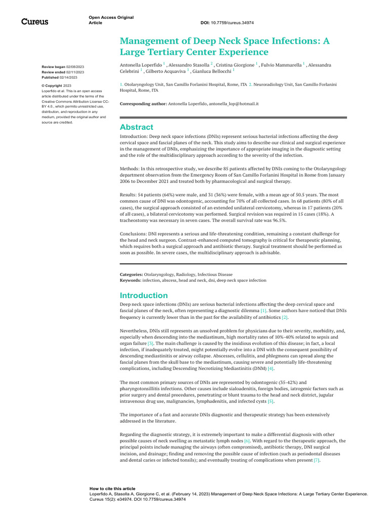 Managing Deep Neck Space Infections | PDF | Surgery | Clinical Medicine