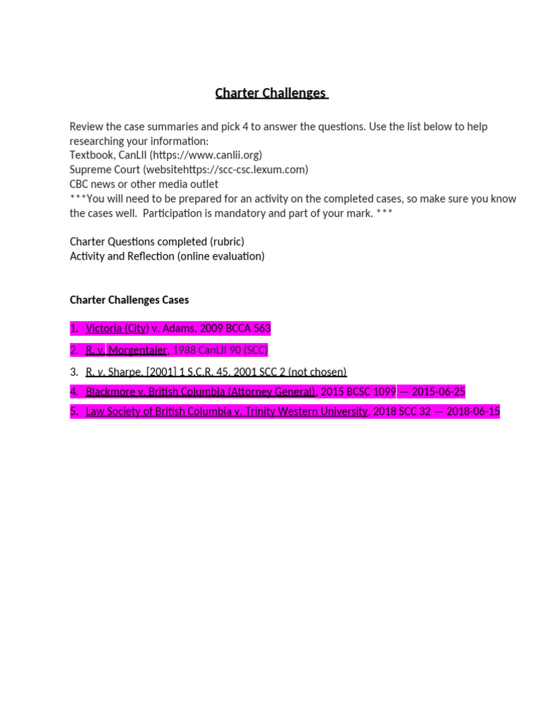 Charter Challenges: Key Case Summaries | PDF | Justice | Crime & Violence