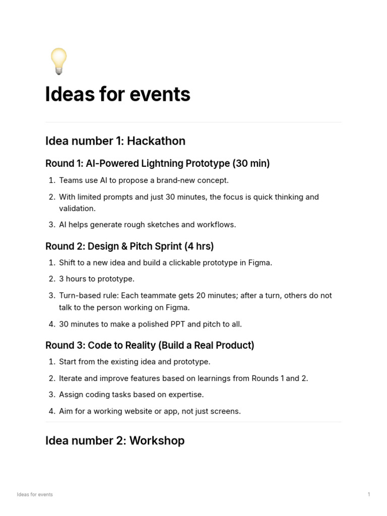 Event Ideas: Hackathons & Workshops | PDF