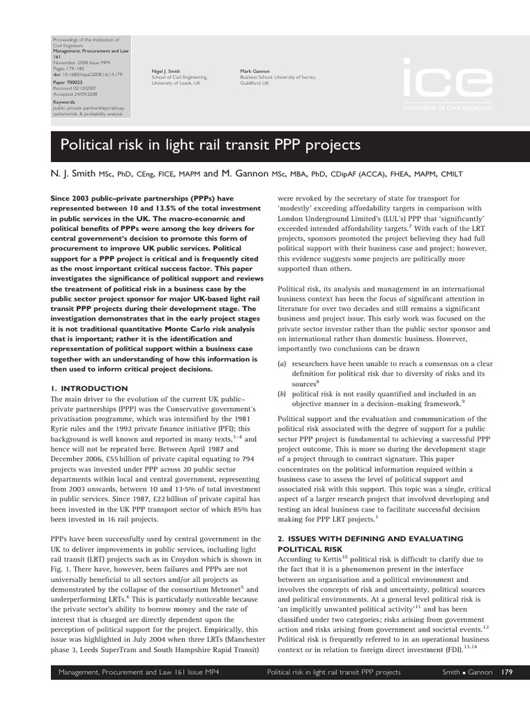 Political Risk in Light Rail Transit PPP | PDF | Risk | Public–Private ...
