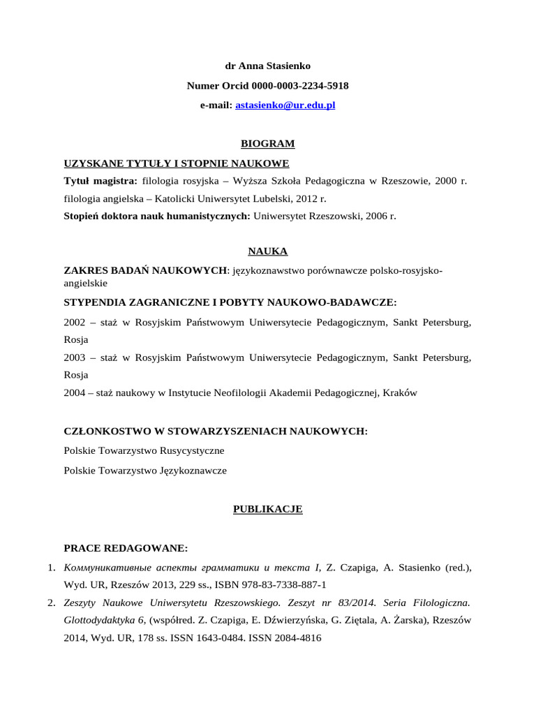Stasienko Anna Biogram | PDF