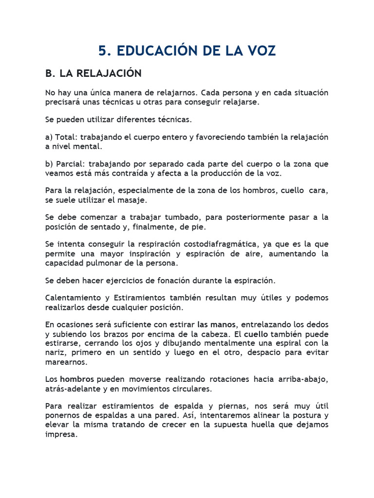 Técnicas de Relajación para la Voz | PDF | Meditación | Asana