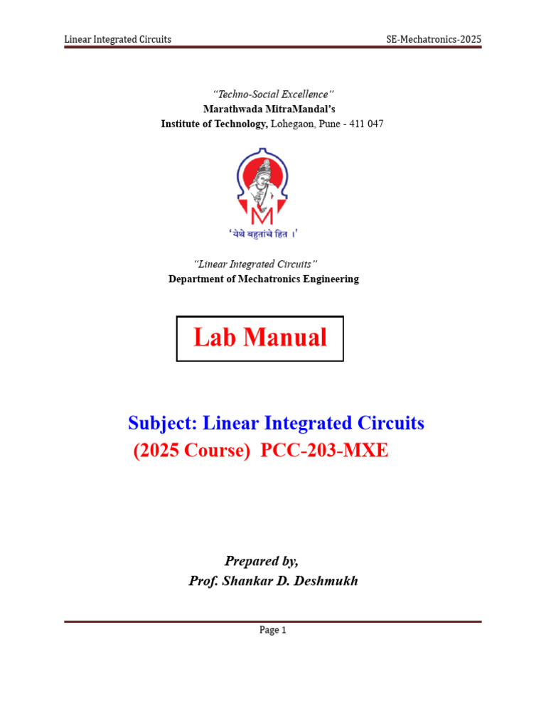 Linear Integrated Circuits Lab Manual - New-SE-2025 - 26 | PDF | Analog ...