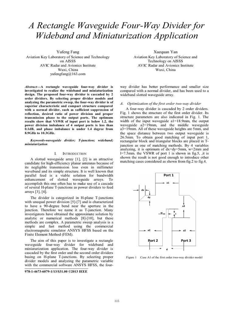A Rectangle Waveguide Four-Way Divider For Wideband and Miniaturization ...