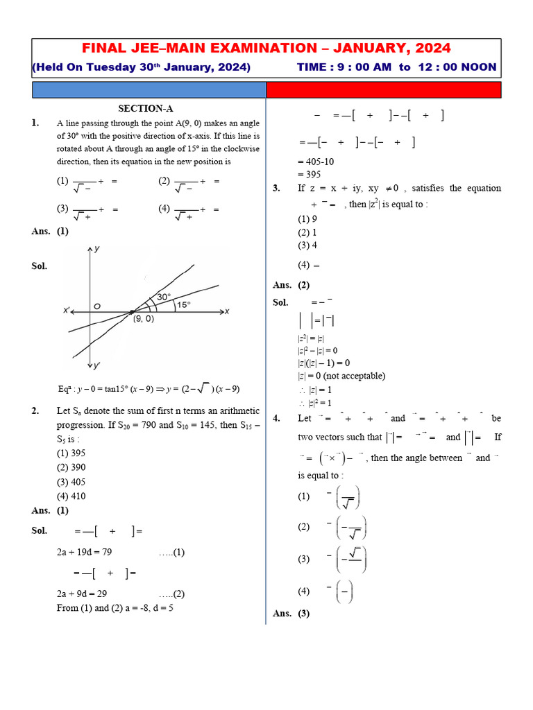 JEE Main January 2024 Math Solutions | PDF | Mathematical Concepts ...