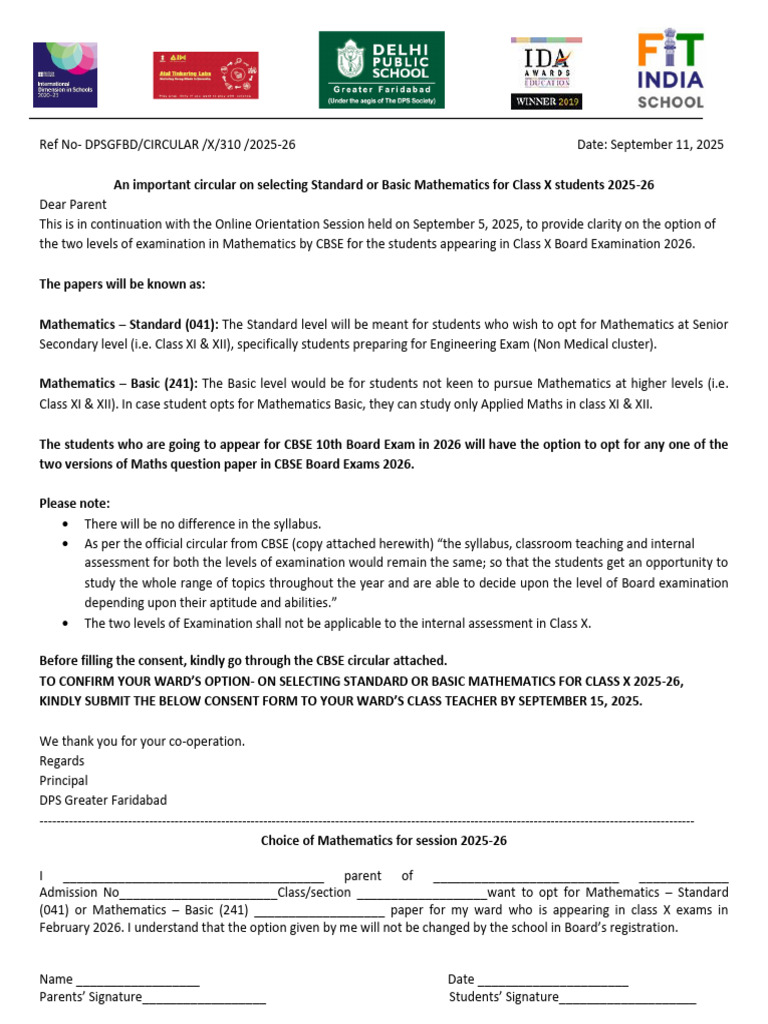 CBSE Class X Maths Selection Circular | PDF | Student Assessment And ...