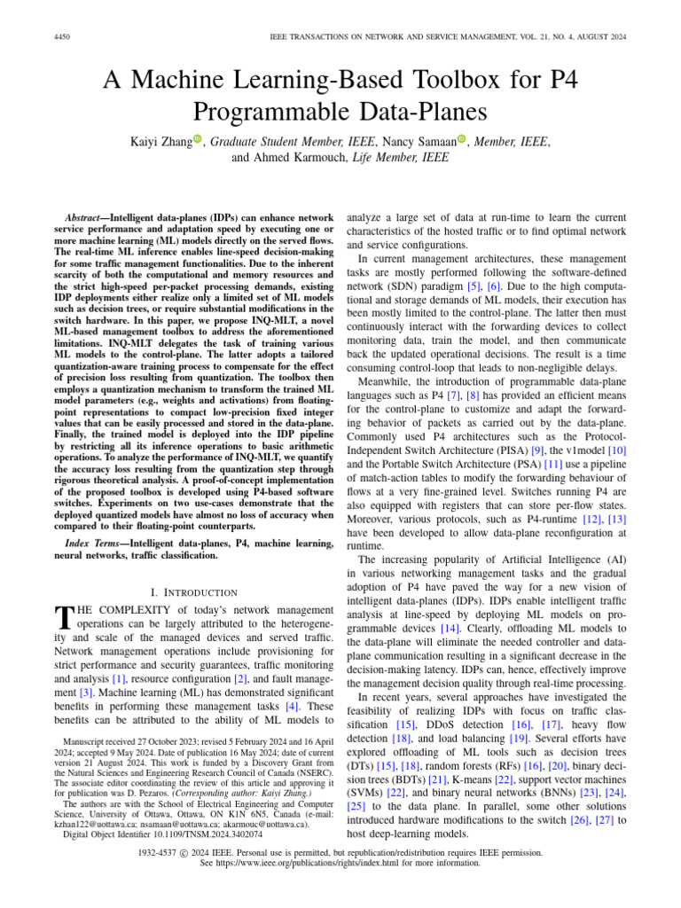 Machine Learning Toolbox for P4 Data-Planes | PDF | Computer Network ...