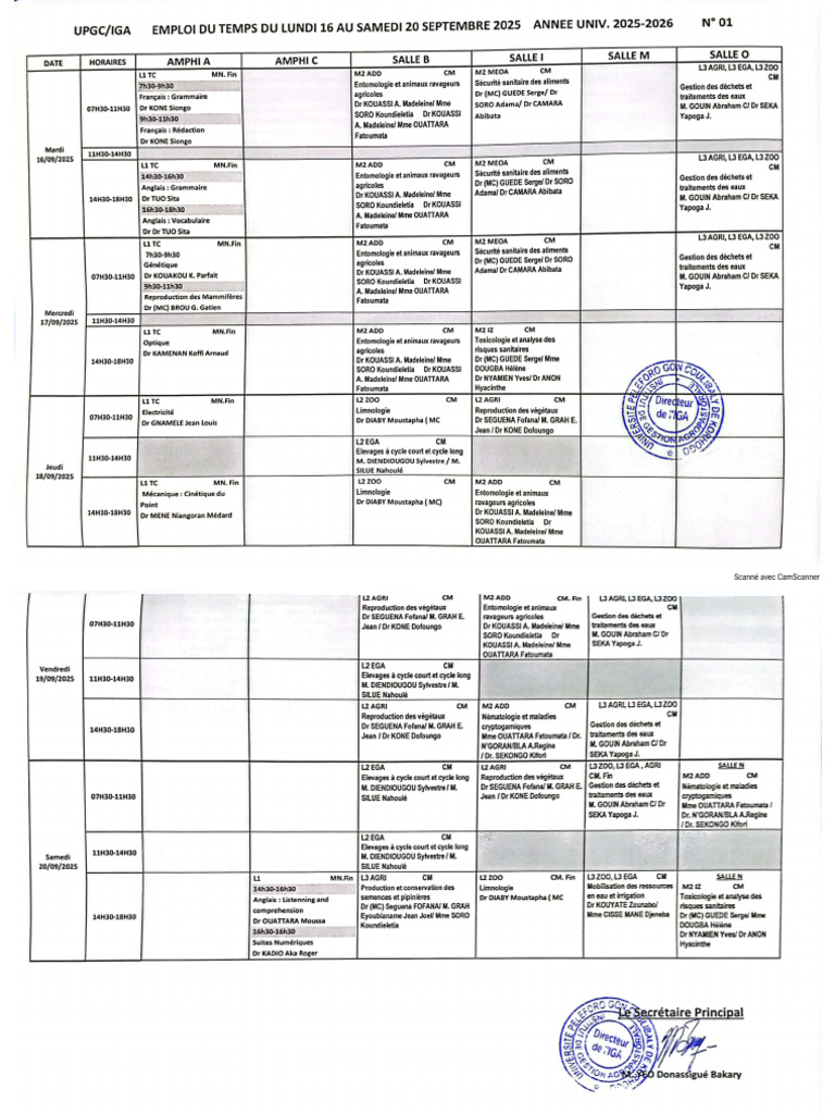 Emploi Du Temps n1 2025 2026 | PDF