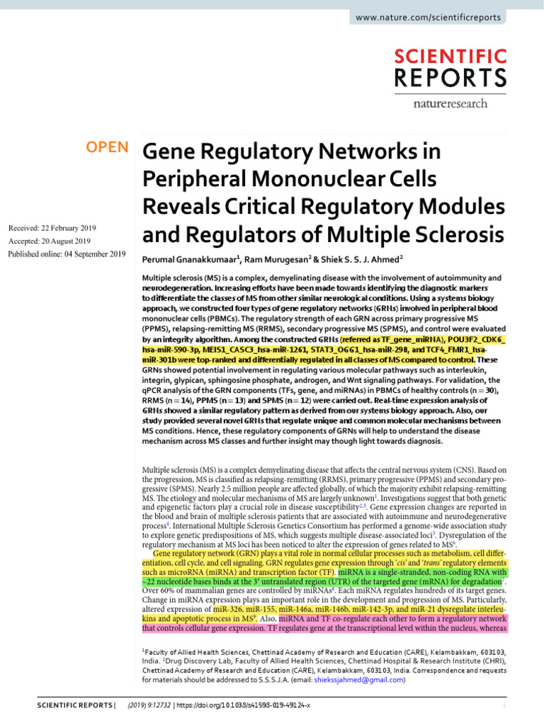 Gene Regulatory Networks of MS Subtypes | PDF | Gene Expression ...