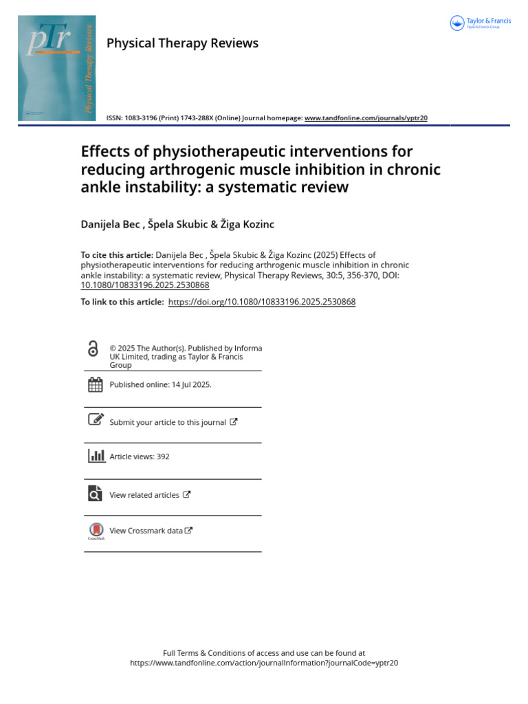 Physiotherapy for Chronic Ankle Instability | PDF | Balance (Ability ...