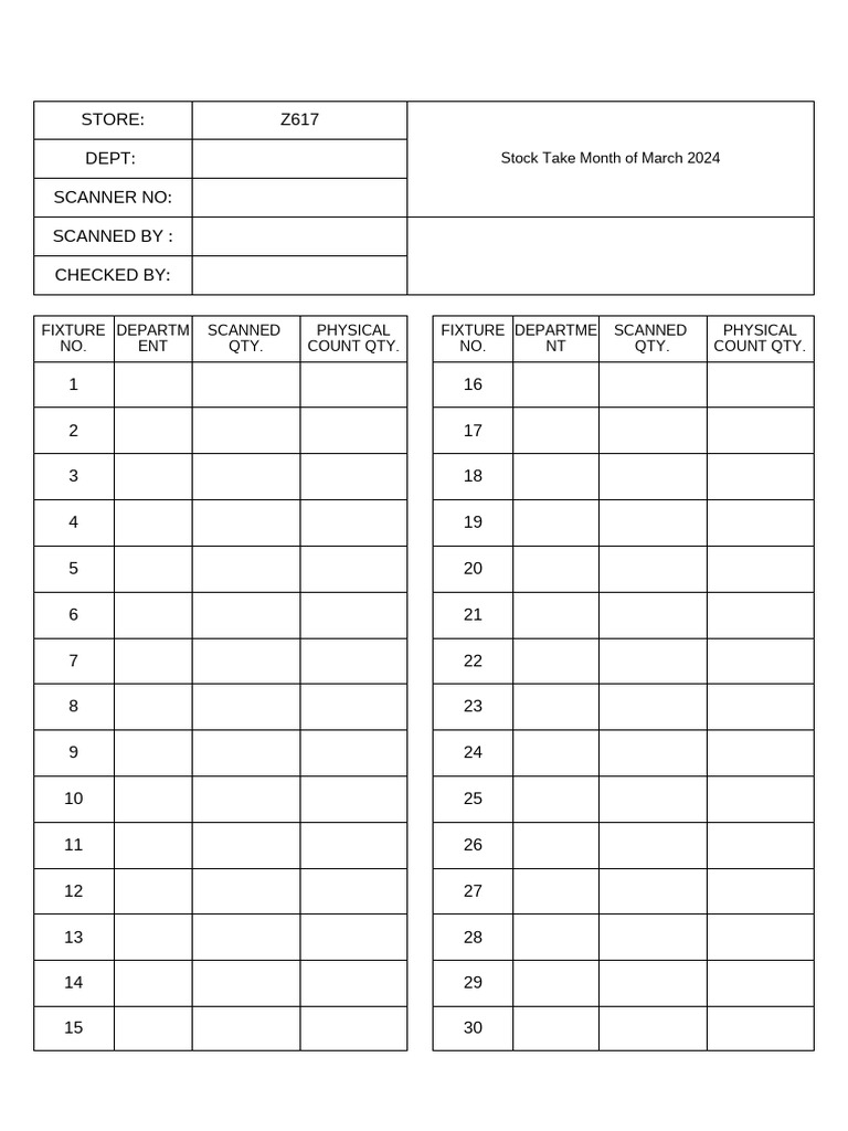 Stock Take Counting Sheet | PDF