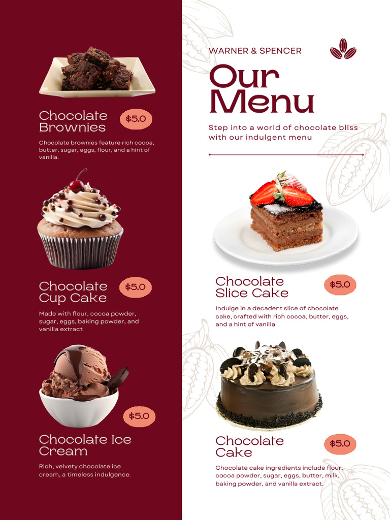 Red Modern Chocolate Cake Menu A4 | PDF