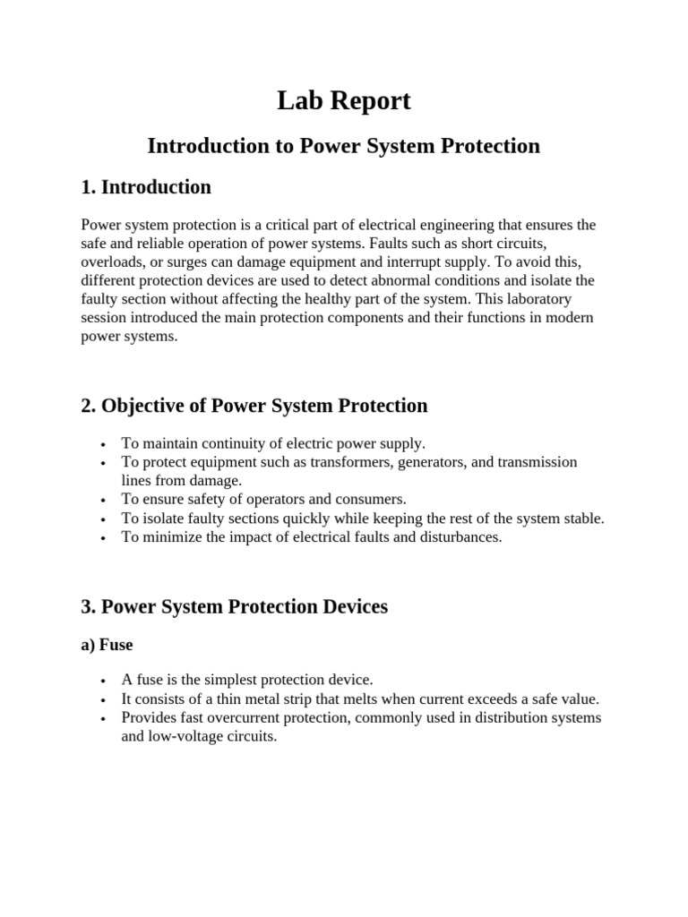 Power Protection Lab 1 Alam | PDF | Relay | Electrostatic Discharge