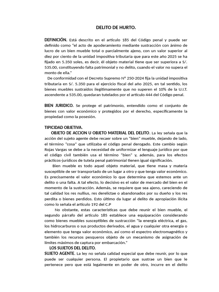 Delito de Hurto: Definición y Tipicidad | PDF | Robo | Propiedad