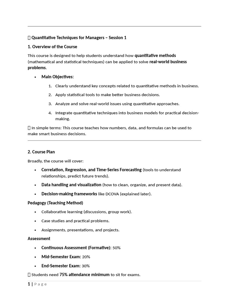 ? Quantitative Techniques For Managers Notes | PDF | Mean | Statistics