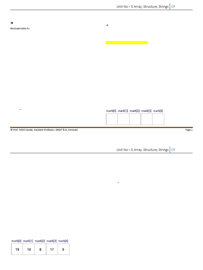 Unit No 5 Array Structure String in C | PDF | Computer Engineering ...