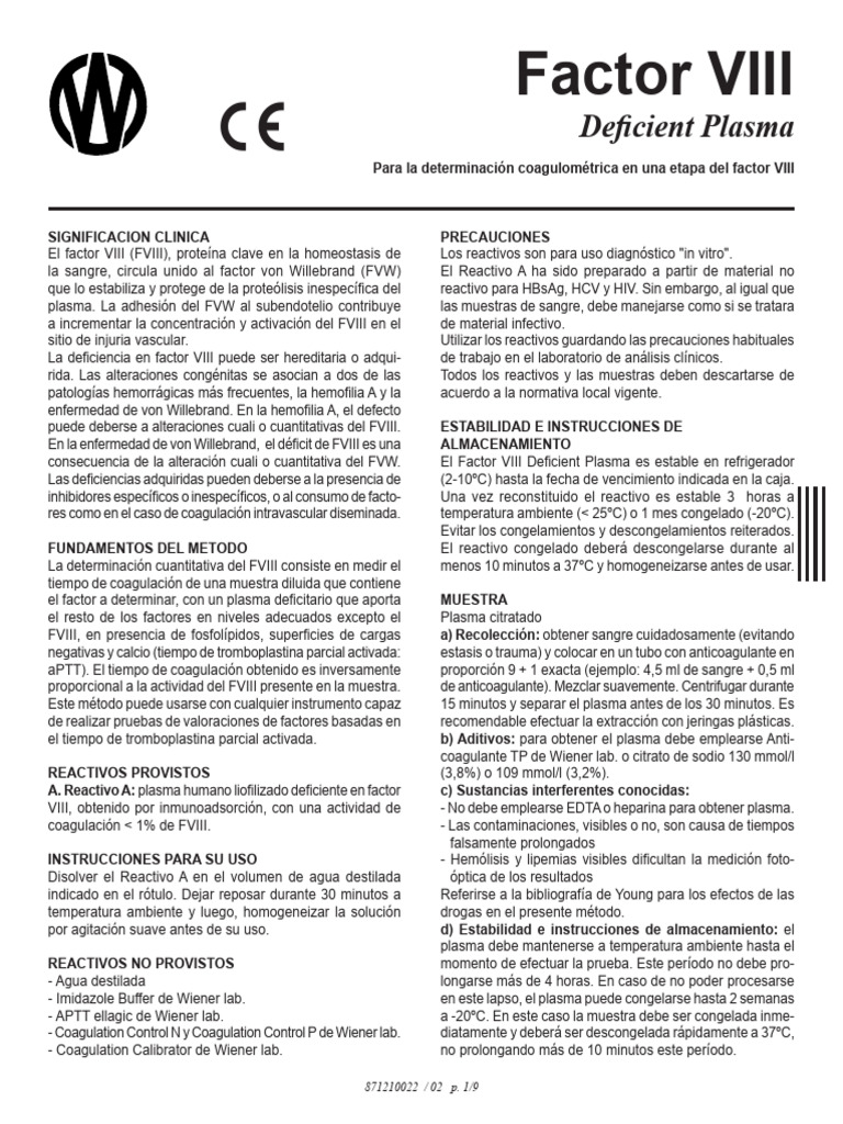 Determinación del Factor VIII en Plasma | PDF | Hematología | Proteínas ...