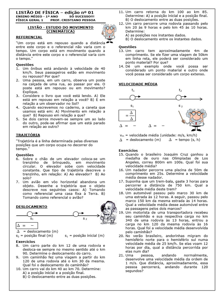 Listão de Física: Cinemática e Movimento | PDF | Velocidade | Tempo