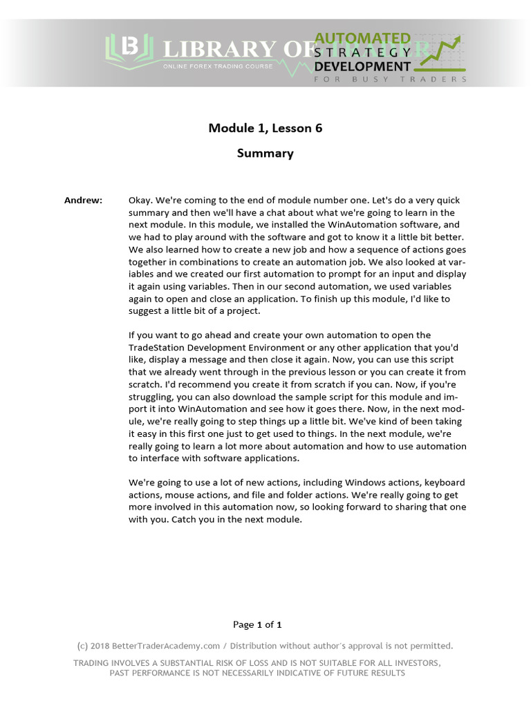 Automated Strategies Development - Lesson1.6 - Transcript | PDF ...