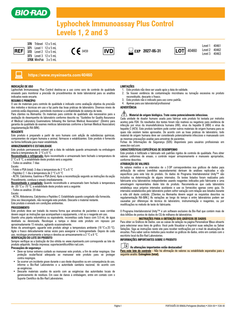 Lyphochek Immunoassay Plus Control Levels 1, 2 and 3 | PDF | Vírus ...