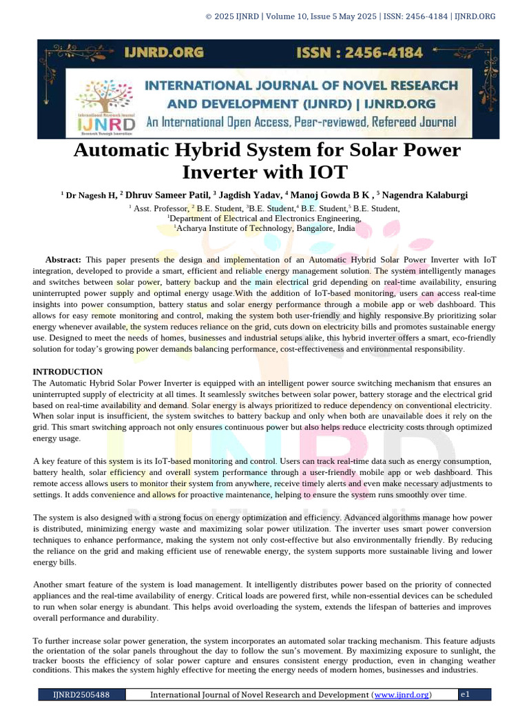 Automatic Hybrid System For Solar Power Inverter With IOT | PDF ...