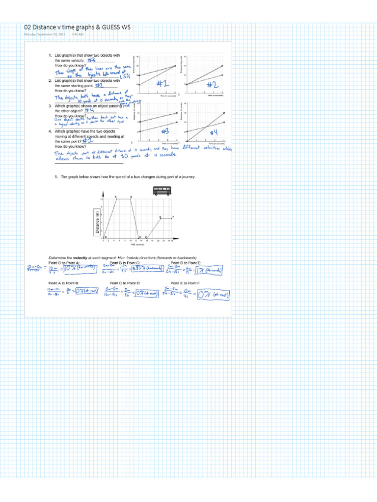02 Distance V Time Graphs & GUESS WS | PDF