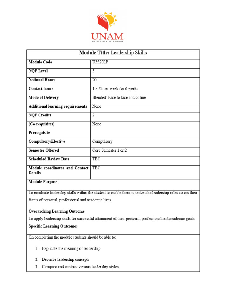Leadership Skills Module Overview | PDF | Leadership | Learning