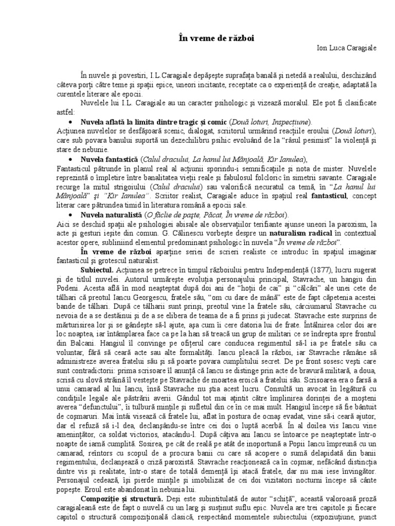 In Vreme de Razboi - I.L. Caragiale