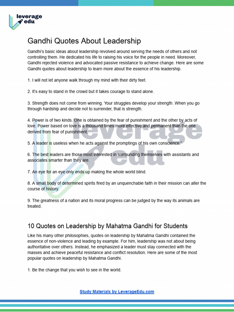 Gandhi's Leadership Quotes Explained | PDF | Mahatma Gandhi