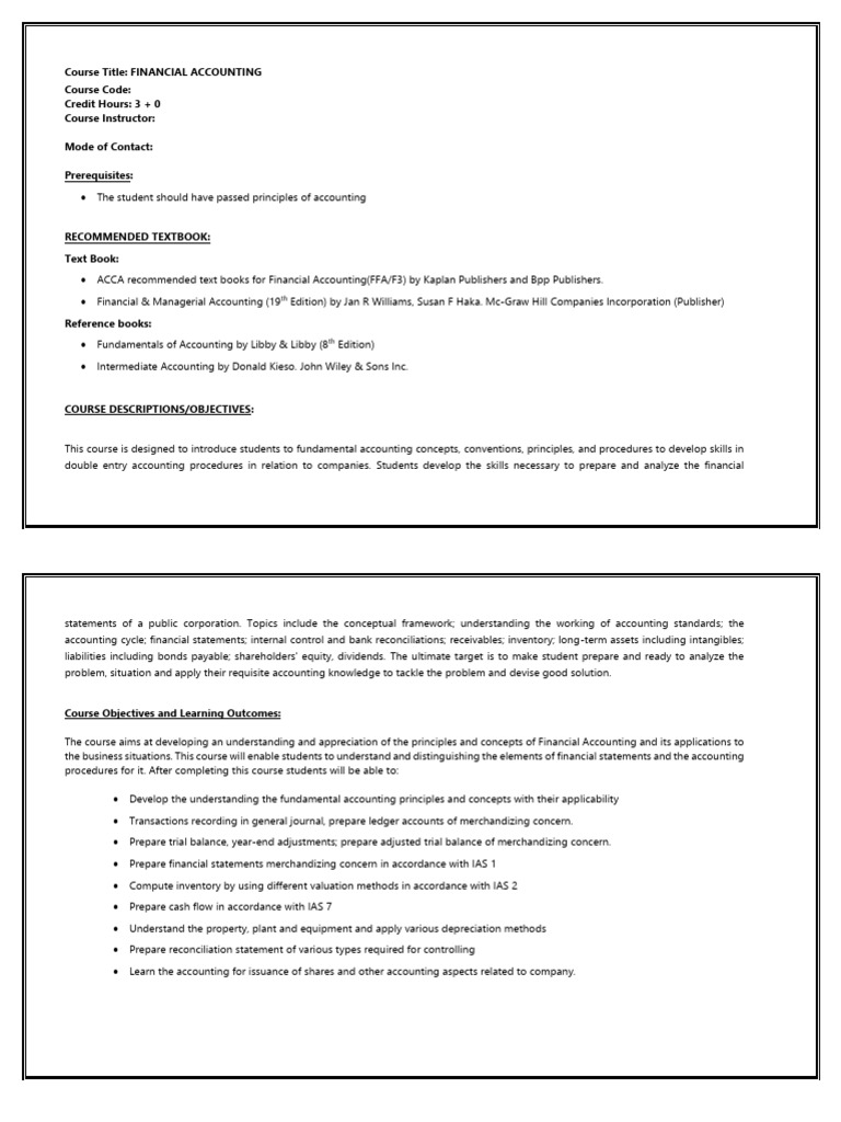Financial Accounting Course Overview | PDF | Financial Accounting ...
