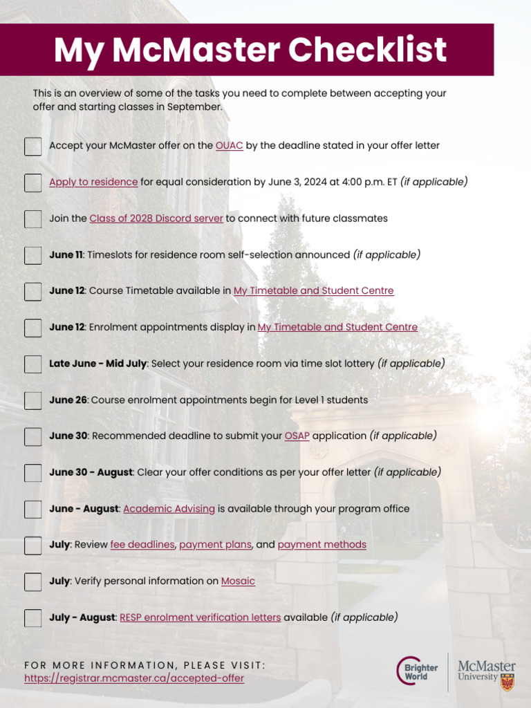 McMaster 2025: Pre-Class Checklist | PDF