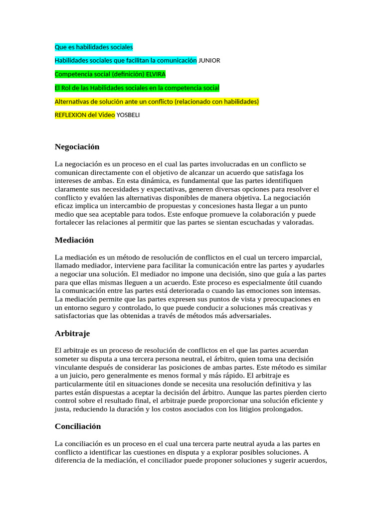 Habilidades Sociales y Resolución de Conflictos | PDF | Mediación ...