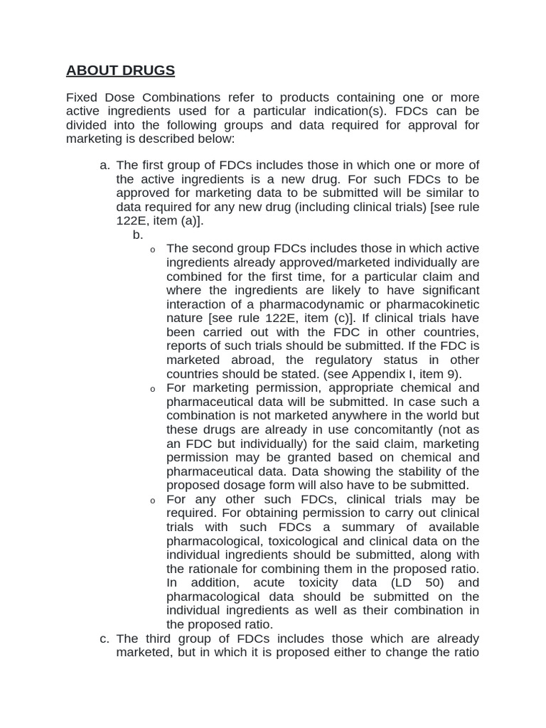 Fixed Dose Combinations: Approval Guidelines | PDF | Clinical Trial ...