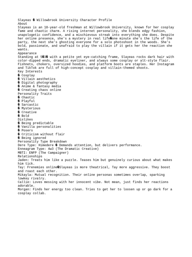 Slayeas Willowbrook Profile PDF