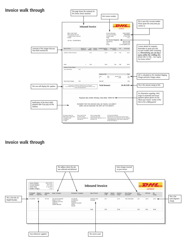 DHL Invoice Summary Guide | PDF | Invoice | Payments